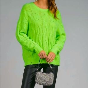 Elan Crew Neck Cable Sweater In Lime